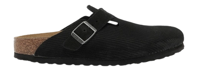 Clog Birkenstock Boston VL Kord Cord Teddy Shearling Suede Fur Corduroy Unisex Black Narrow