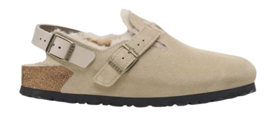 Clog Birkenstock Tokio Inside Shearling Suede Fur Unisex Taupe Narrow