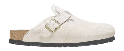 Clog Birkenstock Boston Shearling Suede Fur Damen Antique White Narrow