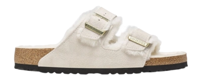Sandals Birkenstock Women Arizona Shearling Suede Fur Antique White Narrow