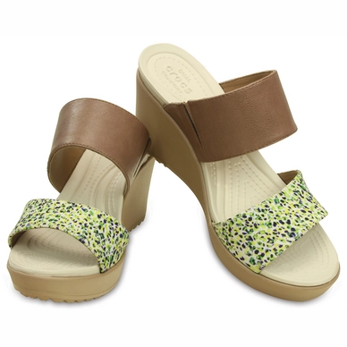 Sandaal Crocs Leigh II 2-Strap Graphic Wedge Bronze/Gold