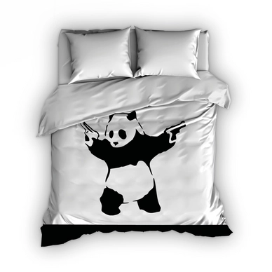 Dekbedovertrek Satin D'or Panda Wit Zwart Satijn