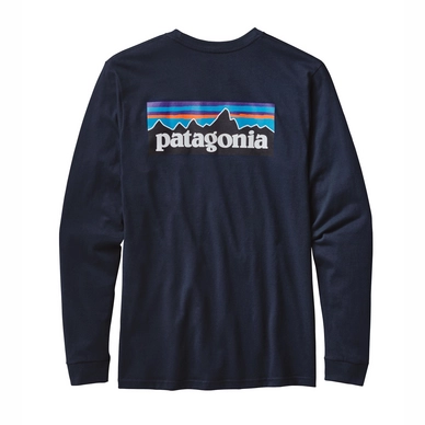 T-shirt Patagonia Men's L/S P-6 Logo Cotton T-Shirt Navy Blue