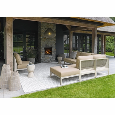 2---2022 M&L aged teak rope Tyler lounge camel - Dex side table - Mace lantern - Wes lamp shade