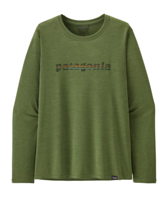 T-Shirt Manches Longues Patagonia Femme CapCool Daily Graphic Shirt 73 Text Logo Terrain Green X-Dy