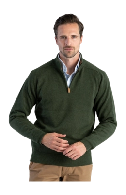 Pullover William Lockie Leven Zip Neck Contrast Collar Herren Rosemary Driftwood