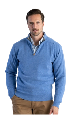 Pullover William Lockie Leven Zip Neck Contrast Collar Herren Surf Flannel