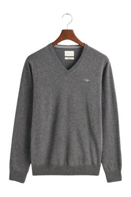 Trui GANT Men Superfine Lambswool V-Neck Charcoal Melange