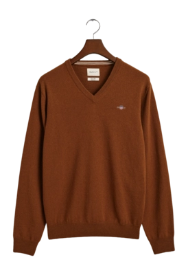 Trui GANT Men Superfine Lambswool V-Neck Cacao