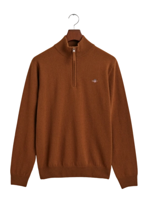 Jumper GANT Men Superfine Lambswool Half Zip Cacao