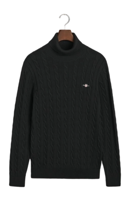 Trui GANT Men Cotton Cable Turtle Neck Black