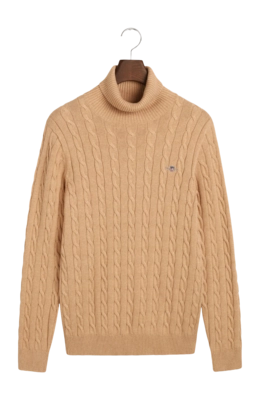 Trui GANT Men Cotton Cable Turtle Neck Khaki Mel