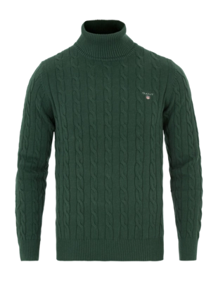 Trui GANT Men Cotton Cable Turtle Neck Tartan Green