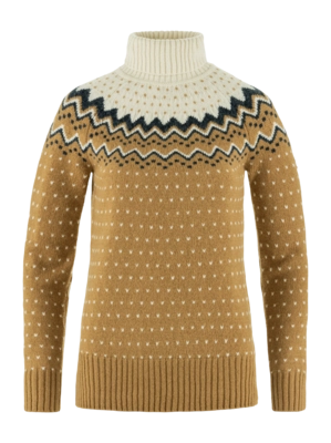 Trui Fjällräven Women Övik Knit Roller Neck Buckwheat Brown Chalk White