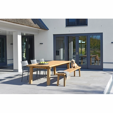 2019 M&L alu Grace chair - teak Abby table & bench - Rakker (close-up)