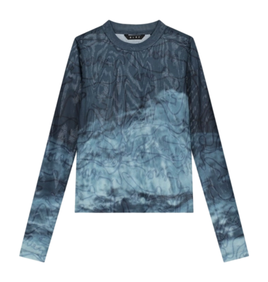 Longsleeve Olaf Hussein Women Script AOP Mesh Top Dark Teal