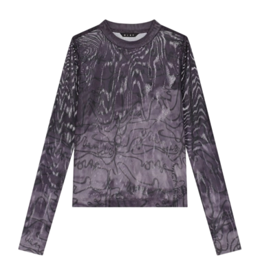 Longsleeve Olaf Hussein Women Script AOP Mesh Top Deep Plum