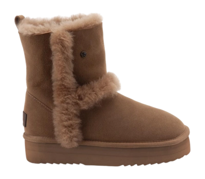 Boots Warmbat Women Kangaroo Suede Double Faced Plateau Wool Camel