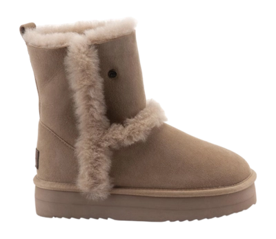 Boots Warmbat Women Kangaroo Suede Double Faced Plateau Wool Stone