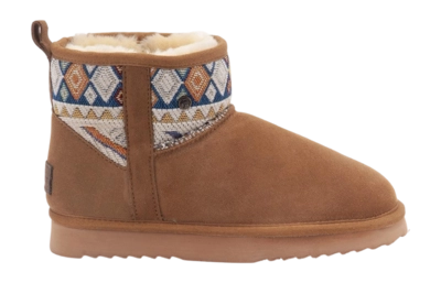 Boots Warmbat Women Wallaby Suede Woven Print Cognac