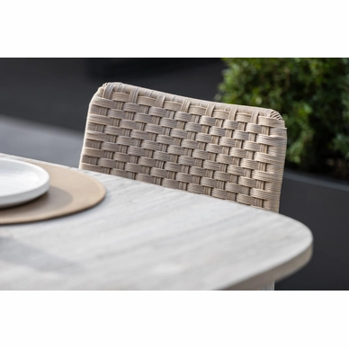 2023 M&L aged teak fibre Charlotte chair detail - Lennon table detail