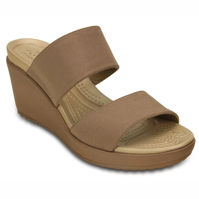 Dames Sandaal Crocs Leigh II 2-Strap Wedge Bronze