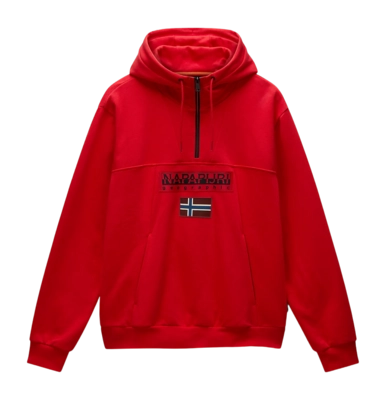 Pull à Capuche Napapijri Homme Burgee Demi-Zip Hoodie 2.0 Red Goji