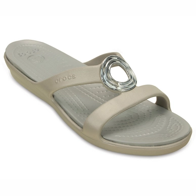 Damesslipper Crocs Sanrah Beveled Circle Sandal Platinum