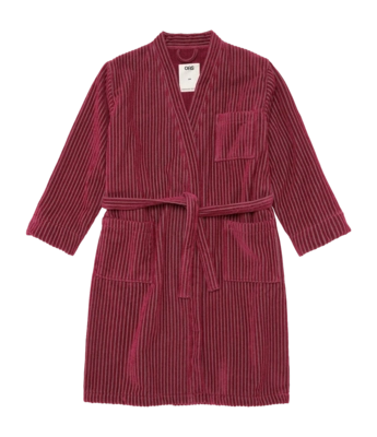 Badjas OAS Botanico Striped Velour Robe Rood Unisex