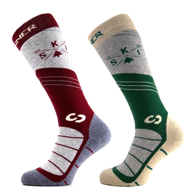 Skisokken Sinner Mens Mountain Ski Double Pack Burgundy/Green