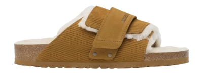 Slipper Birkenstock Unisex Kyoto Shearling Suede Leather Fur Corduroy Cork Brown Narrow