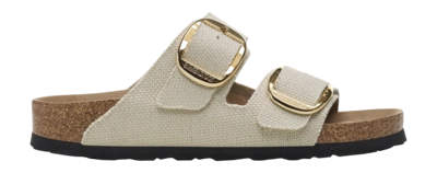 Slipper Birkenstock Arizona Big Buckle Rivet Logo Textile Damen Vegan Canvas Eggshell Narrow
