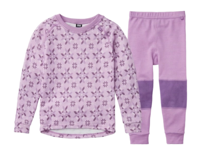 Base Layer Set Helly Hansen Kids HH Graphic Lifa Merino Wisteria Purple