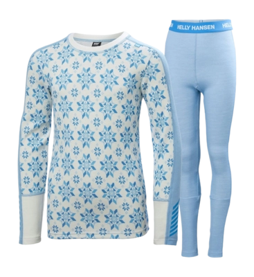 Base Layer Set Helly Hansen Junior Graphic Lifa Merino Bright Blue