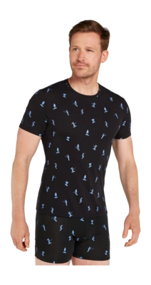 T-Shirt Icebreaker Men Merino 150 Anatomica SS Crewe Ski Day Black/AOP