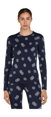 Ondershirt Icebreaker Women Merino 260 Vertex LS Crewe FallFlakes Midnight Navy/Snow