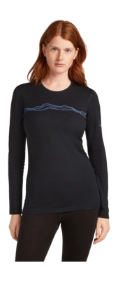 Ondershirt Icebreaker Women Merino 200 Oasis LS Crewe Mountain Pulse Black