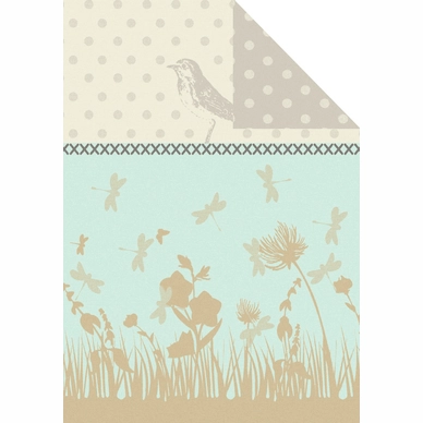 Jacquard Decke Ibena Sorrento Mint Frühlingsmotive 140 x 200 cm