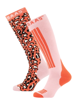 Ski Socks Poederbaas Unisex Panther Orange Multi (2 pack)