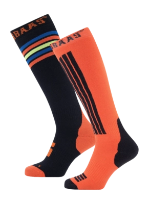 Skisokken Poederbaas Unisex Striped Orange Multi (2 pack)