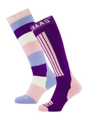 Skisokken Poederbaas Unisex Striped Purple Pink (2 pack)
