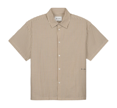 Shirt Olaf Hussein Men Boxy Seersucker Stripe SS Cinnamon Brown