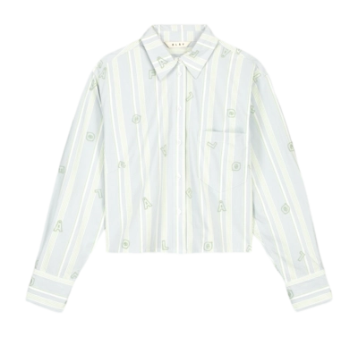 Chemise Olaf Hussein Femme Embro Logo Stripe Cropped LS Green Blue