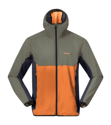 Jacket Bergans Men Vaagaa Windbreaker Jacket Faded Orange/Green Mud/Navy Blue