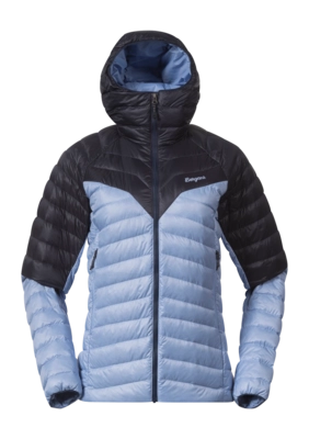 Jacket Bergans Women Tind Light Down Jacket Hood Blueberry Milk/Navy Blue 25