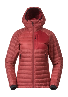 Jas Bergans Women Vaagaa Light Down Jacket Hood Rusty Dust/Crimson Red