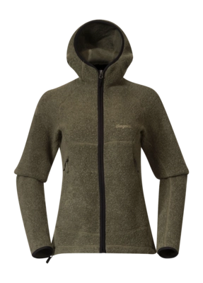 Zip Sweatshirt Bergans Women Vaagaa Merino Terry Midlayer Hoodie Green Mud