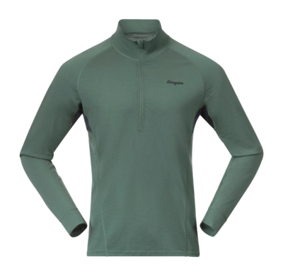 Pull Bergans Homme Inner: Pure Merino Half Zip Dark Jade Green/Navy Blue
