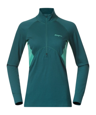 Pull Bergans Femme Inner: Pure Merino Half Zip Malachite Green/Light Malachite Green