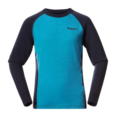 T-Shirt Manches Longues Bergans Enfants Inner: Dual Merino Junior Long Sleeve Aqua Lagoon/Navy Blue